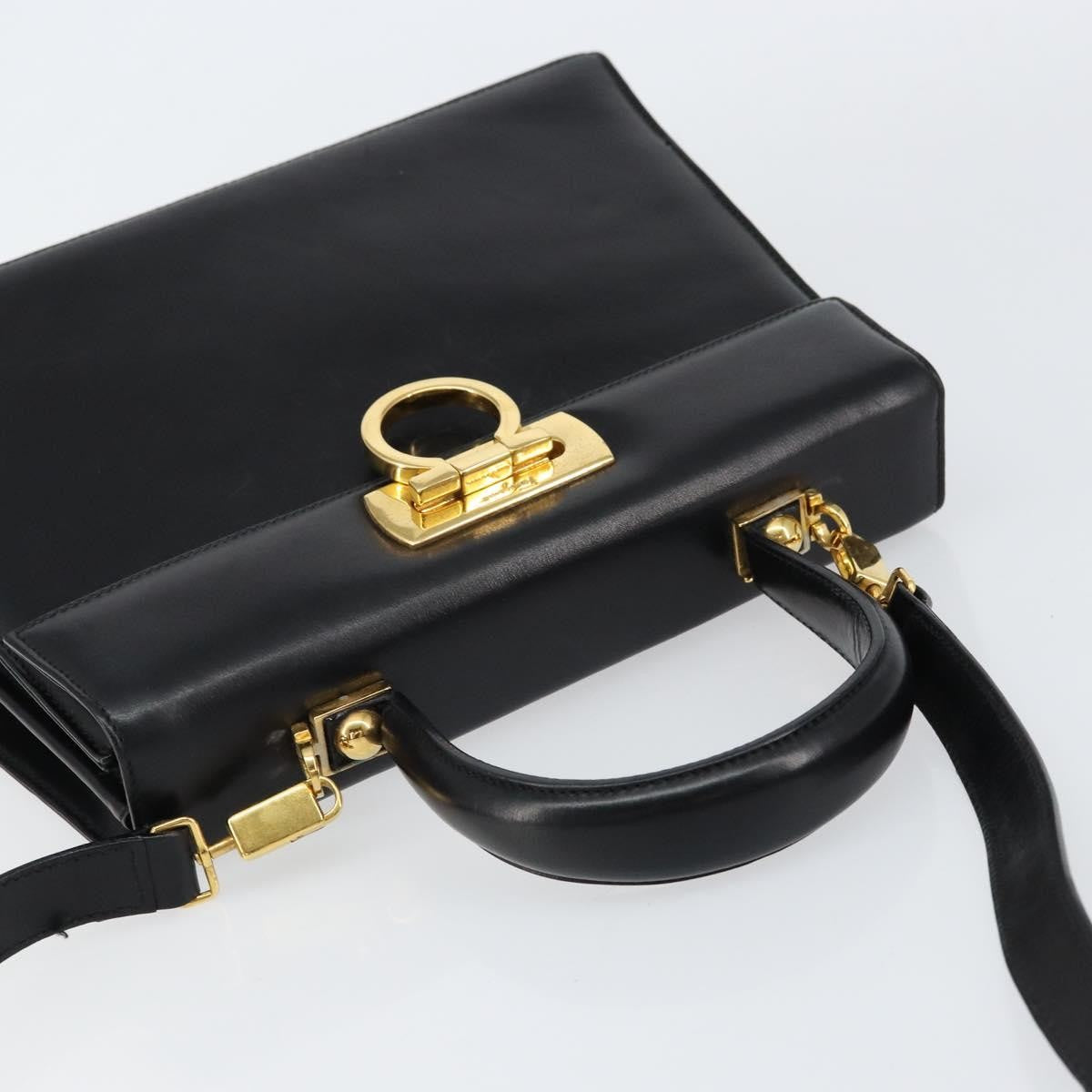Salvatore Ferragamo Gancini Convertible Top Handle Bag Leather, BLACK, LEATHER, Handbag