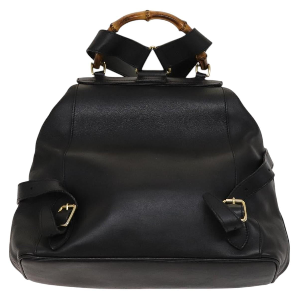 Gucci Vintage Bamboo Backpack Leather, Black, Leather, Backpack