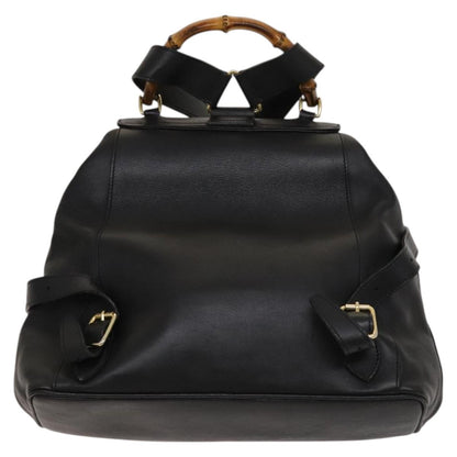 Gucci Vintage Bamboo Backpack Leather, Black, Leather, Backpack