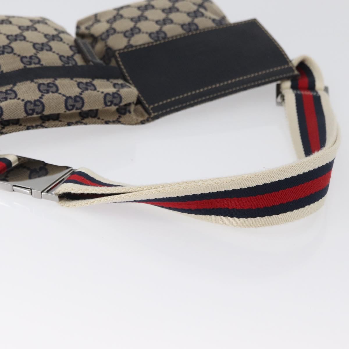 Gucci Vintage Double Belt Bag GG Canvas with Leather, NAVY, CANVAS, Clutche & pouche