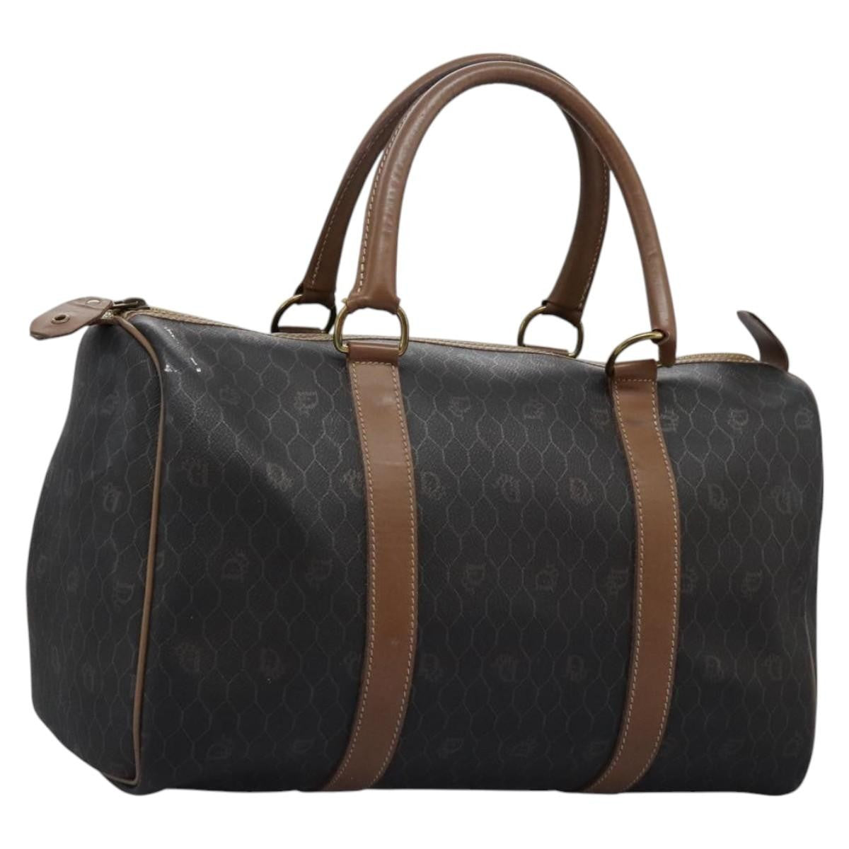 Christian Dior Vintage Honeycomb Handbag Canvas Leather, BLACK, CANVAS, Handbag