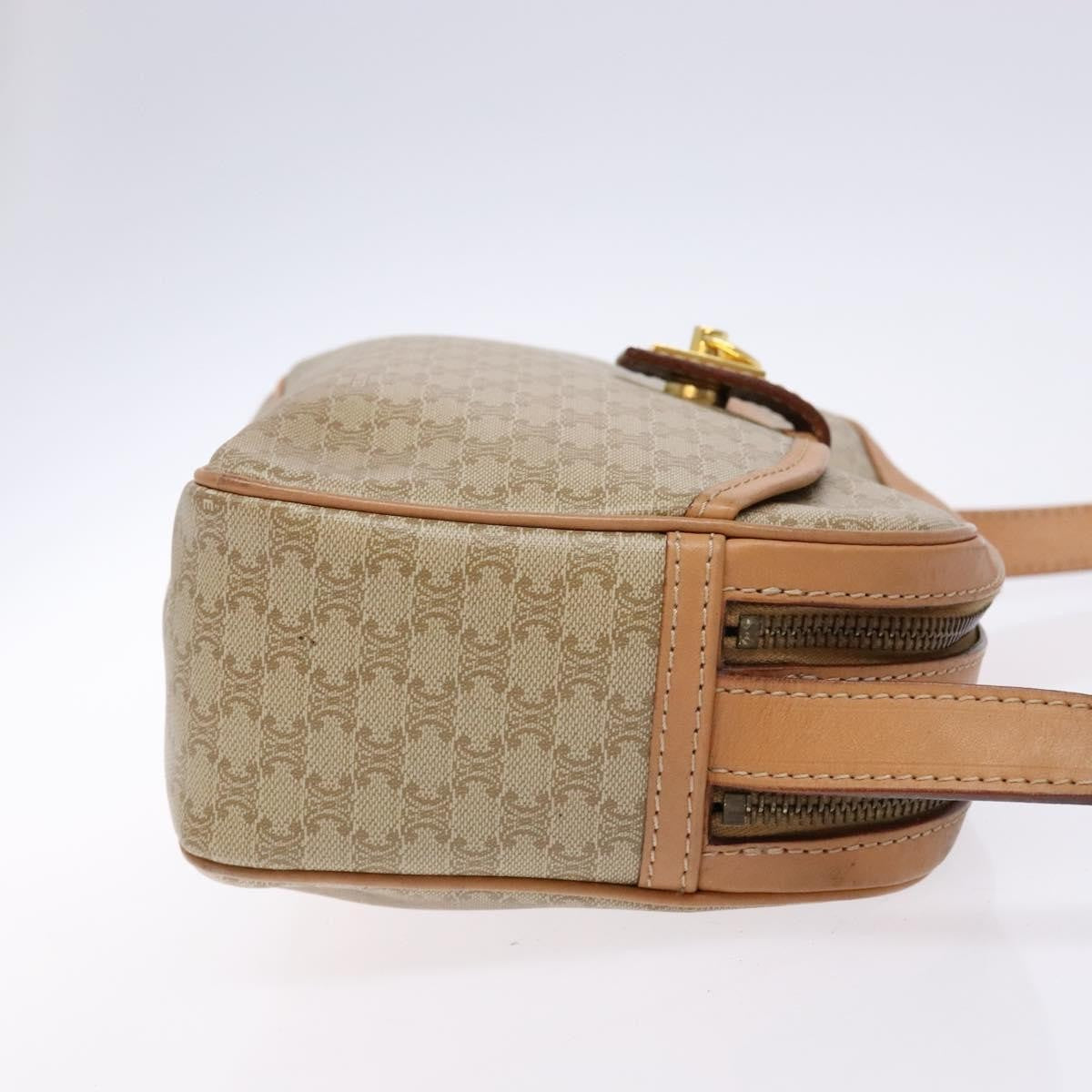Celine Vintage Macadam Shoulder Bag Canvas and Leather, BEIGE, CANVAS, Shoulder bag