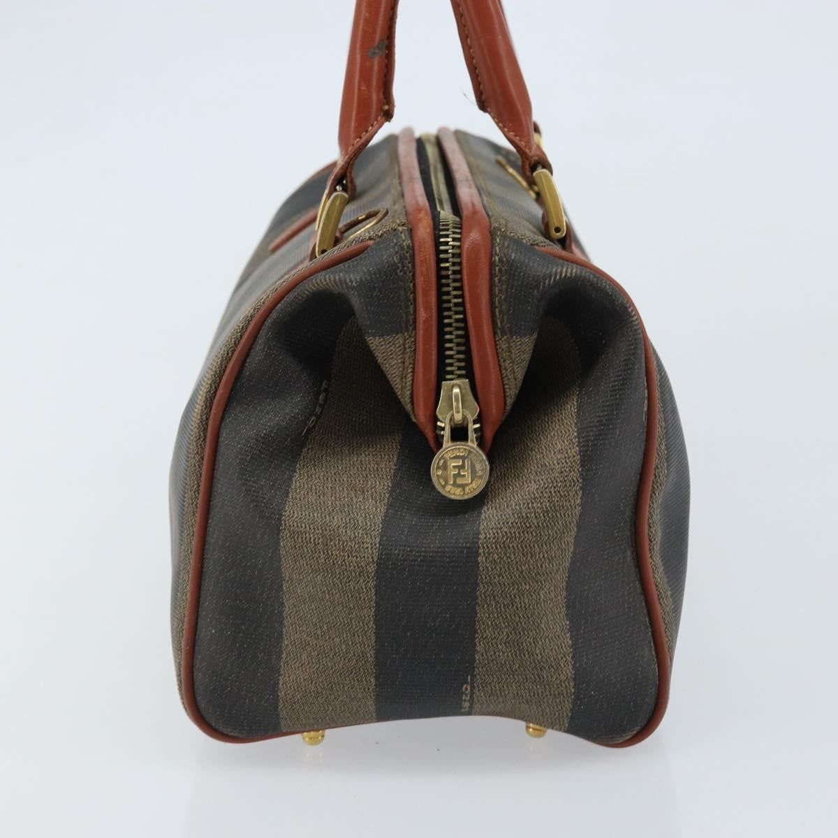 Fendi Vintage Pequin Convertible Boston Bag Coated Canvas, BROWN, CANVAS, Handbag