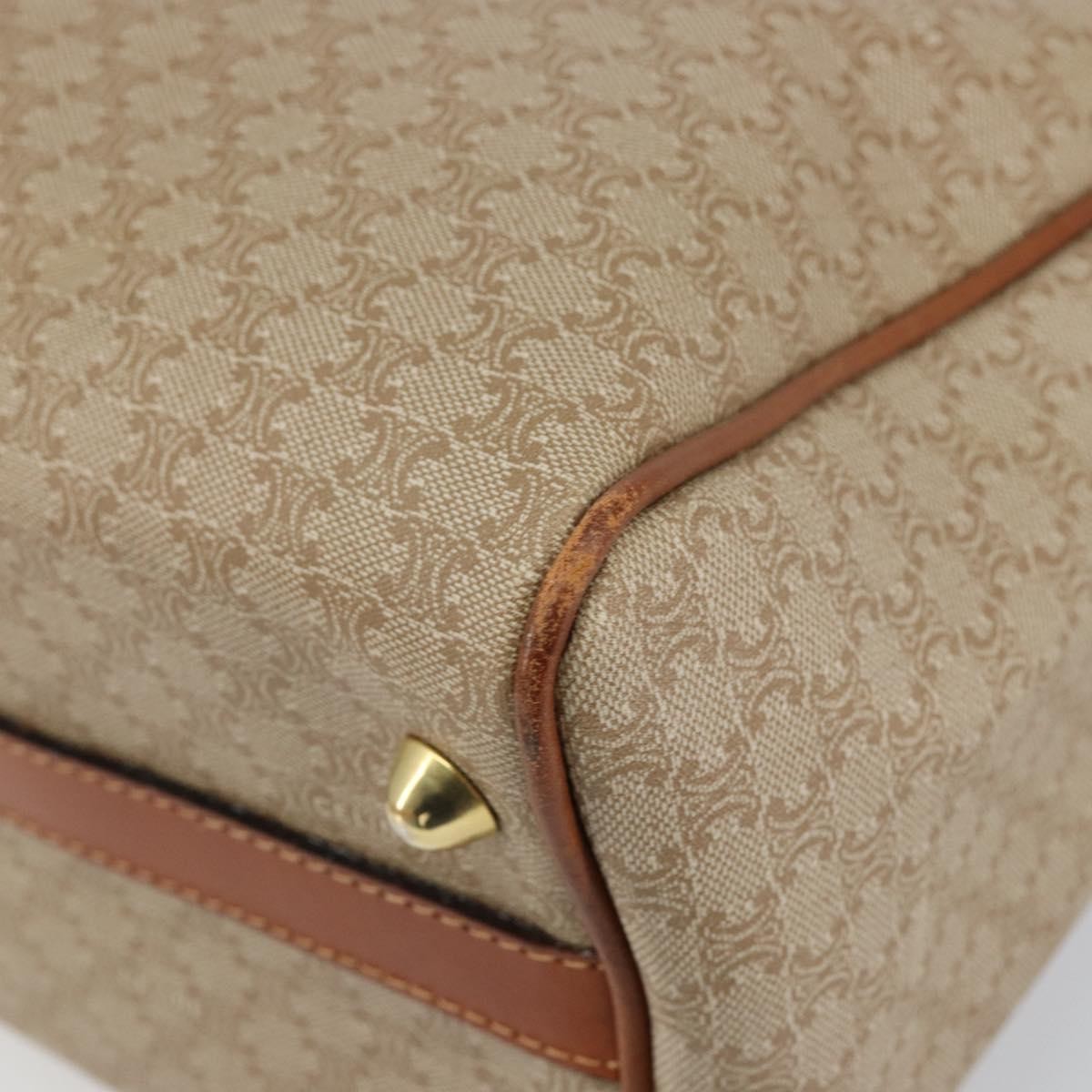 Celine Vintage Macadam Handbag Canvas and Leather, BEIGE, CANVAS, Handbag