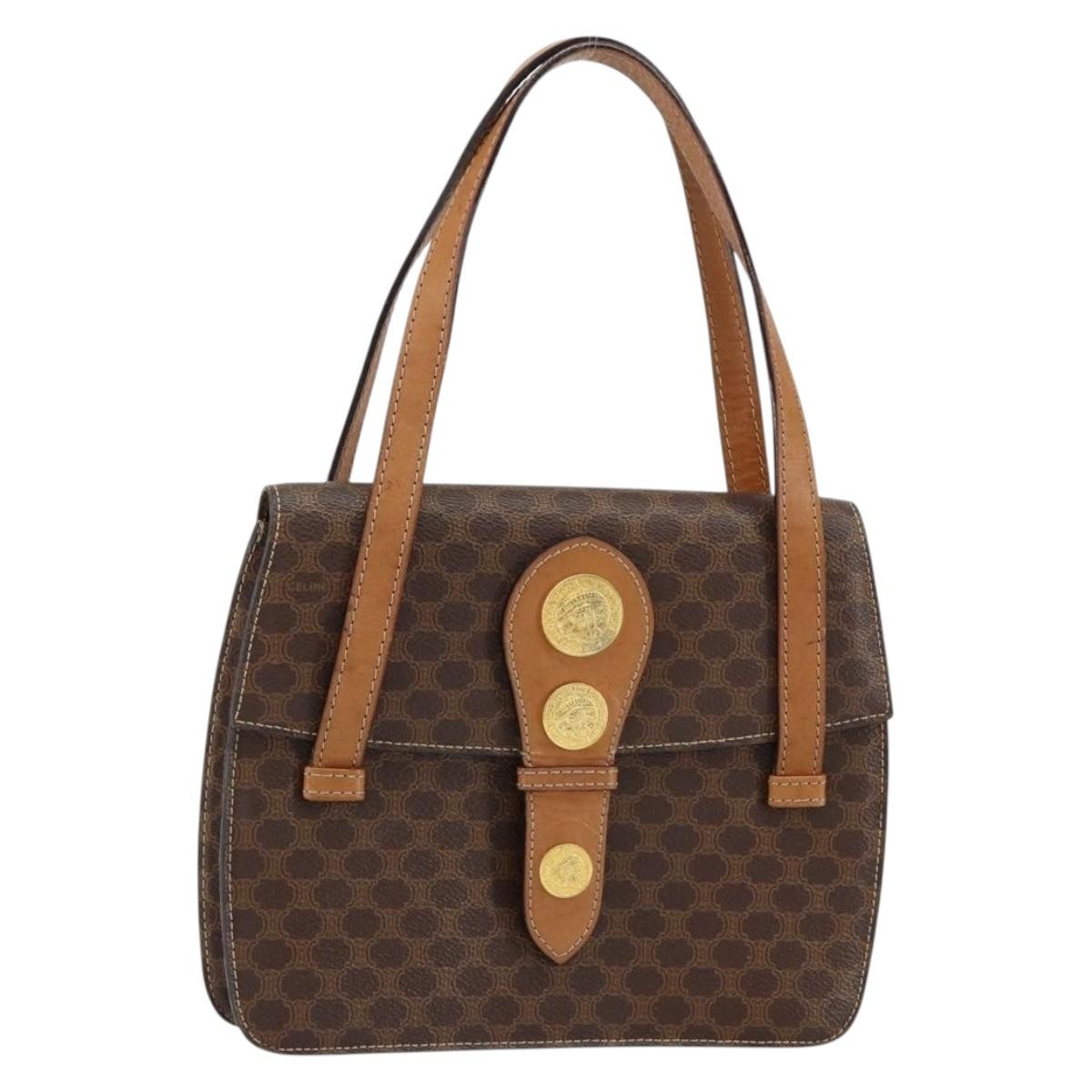 Celine Vintage Macadam Handbag Canvas and Leather, BROWN, CANVAS, Handbag