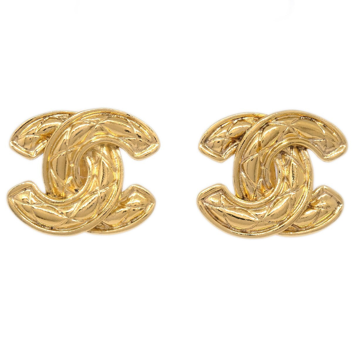 Chanel CC Clip-On Earrings Quilted Metal, GOLD, GOLD_PLATED, Earrings