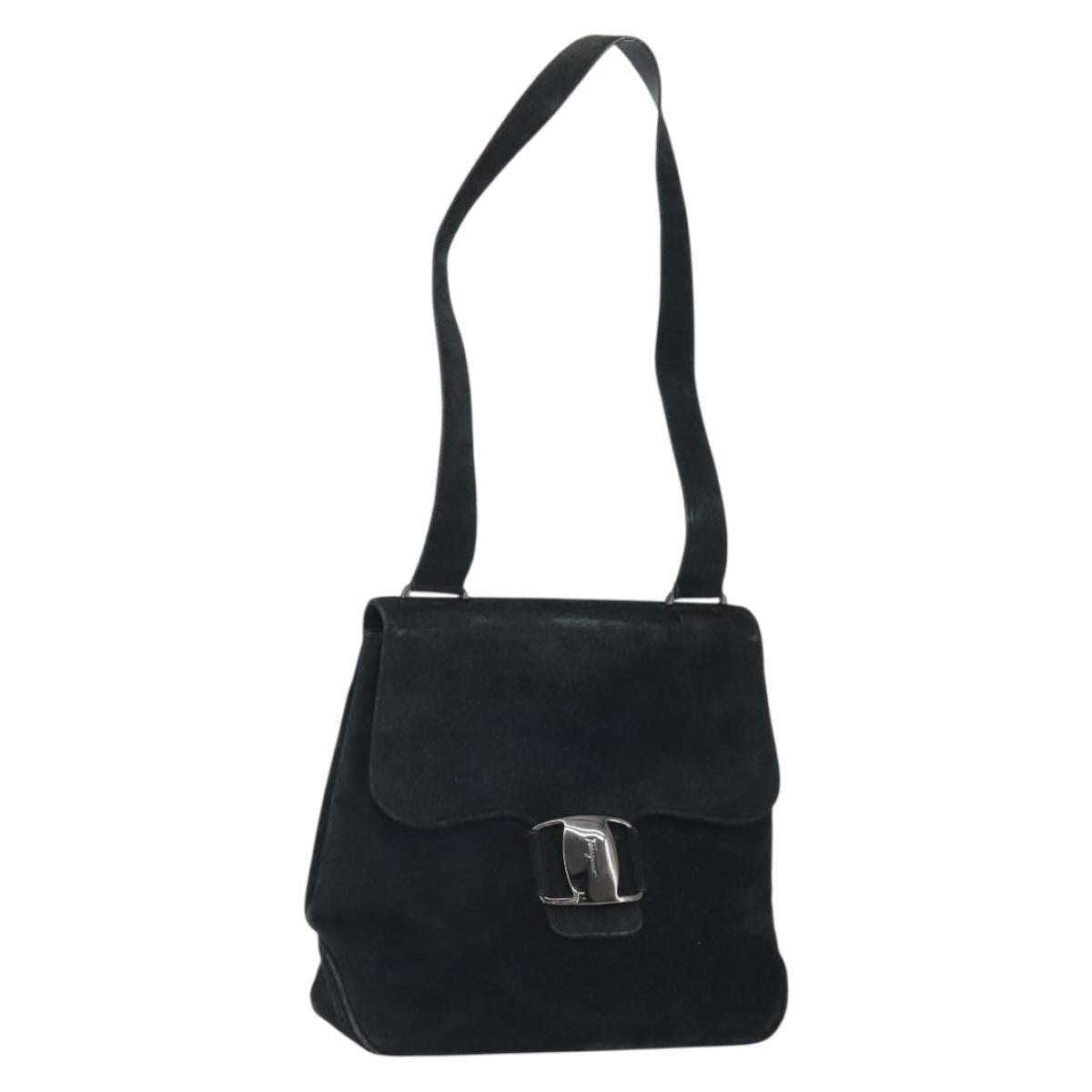 Salvatore Ferragamo Vala Shoulder Bag Suede, BLACK, SUEDE, Shoulder bag
