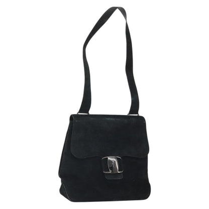 Salvatore Ferragamo Vala Shoulder Bag Suede, BLACK, SUEDE, Shoulder bag