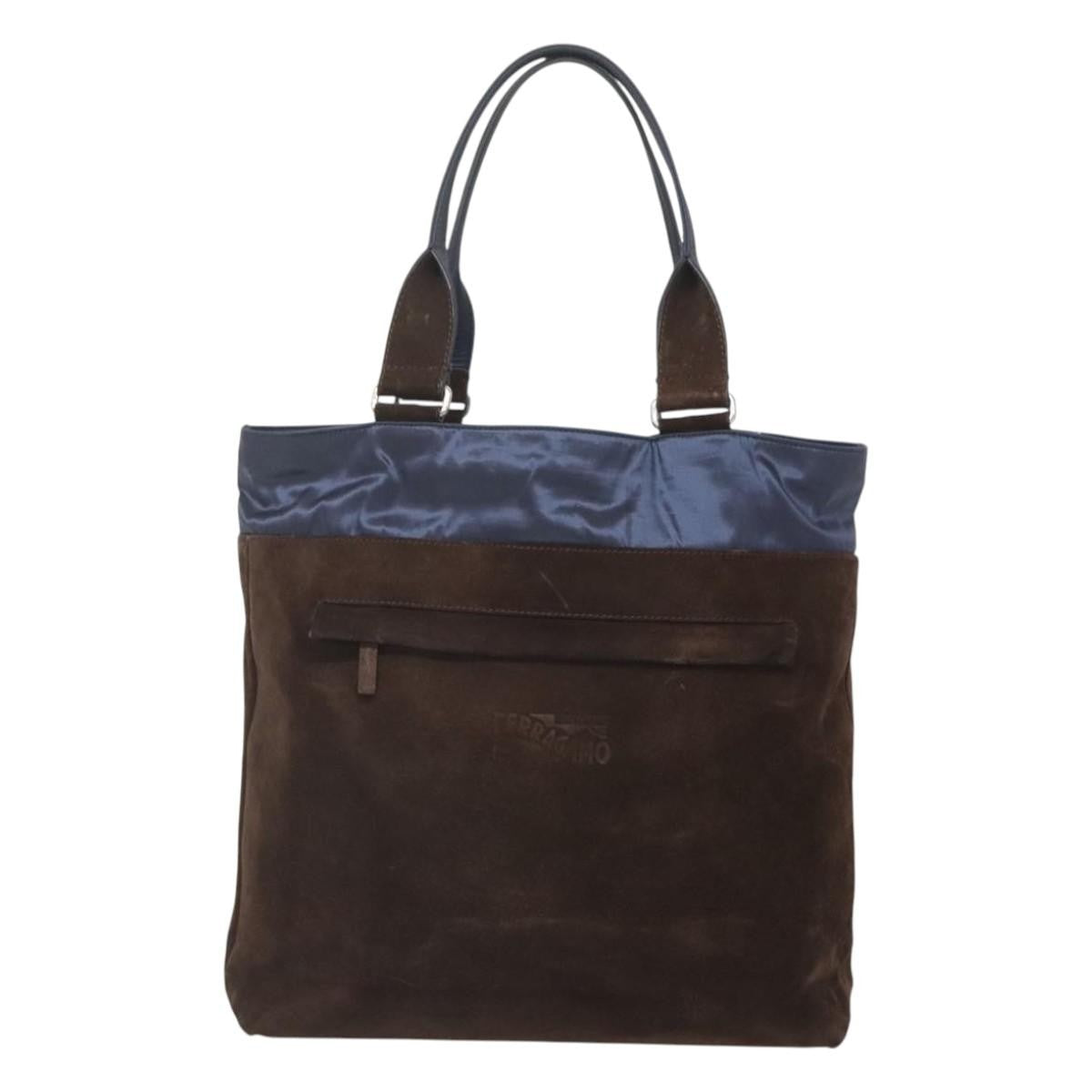 Salvatore Ferragamo Convertible Front Zip Pocket Tote Suede, BROWN, SUEDE, Tote bag