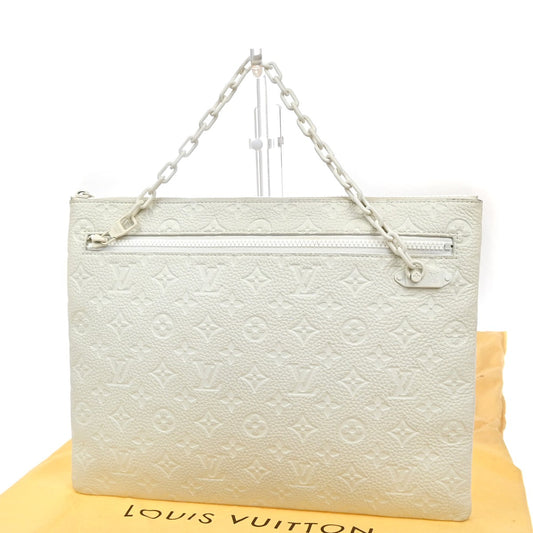 Louis Vuitton Pochette A4 Monogram Taurillon Leather, WHITE, LEATHER, Clutche & pouche