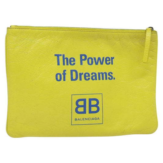Balenciaga Supermarket Pouch Leather, YELLOW, LEATHER, Clutche & pouche