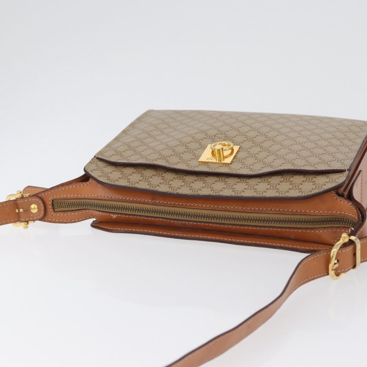 Celine Vintage Macadam Shoulder Bag Canvas and Leather, BEIGE, CANVAS, Shoulder bag