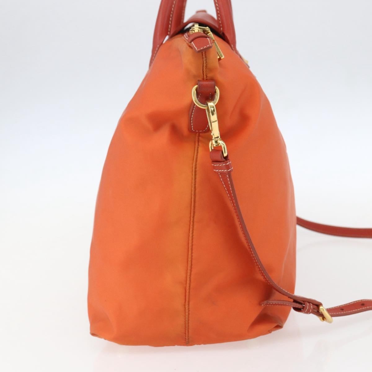 Prada Convertible Flap Tote Tessuto and Saffiano Leather, Orange, Nylon, Tote Bag