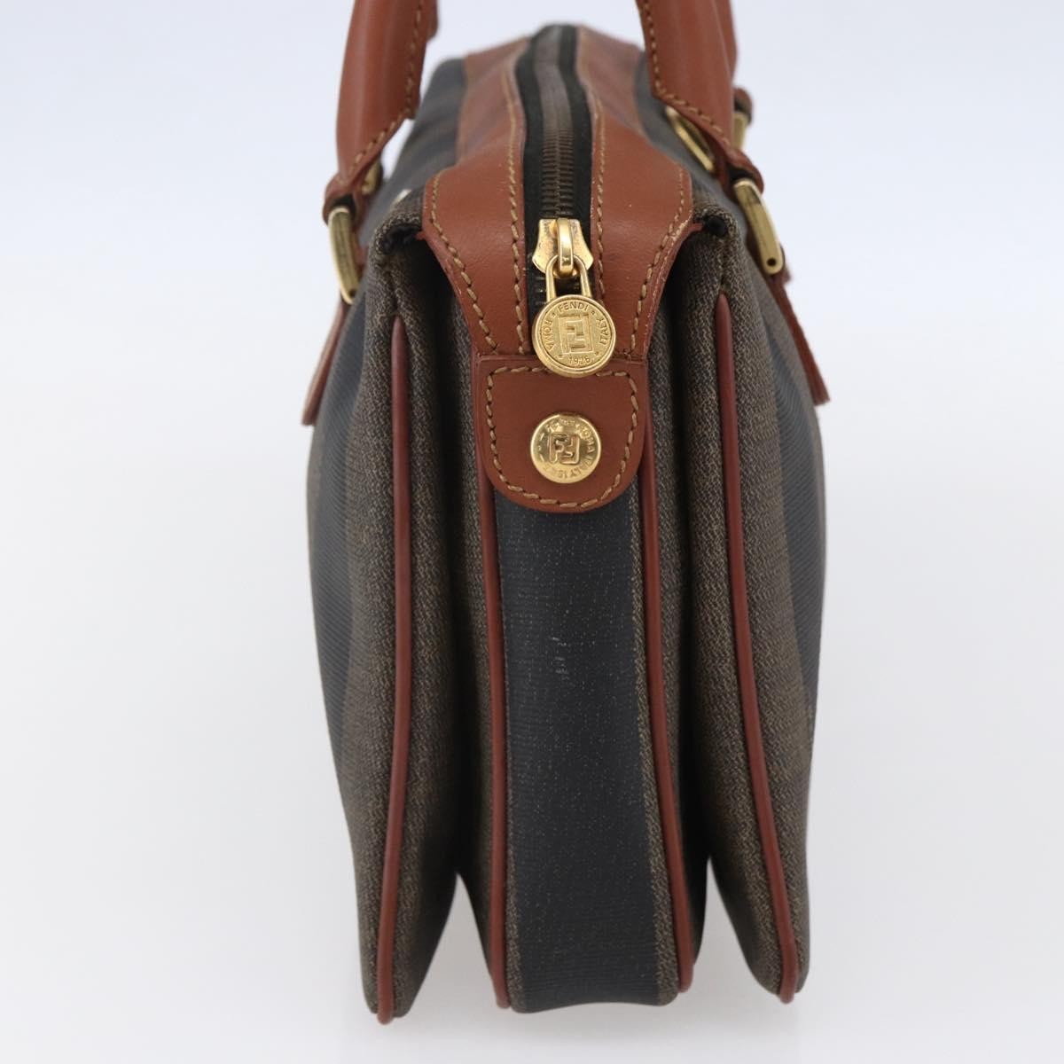 Fendi Vintage Pequin Convertible Boston Bag Coated Canvas, BROWN, CANVAS, Handbag