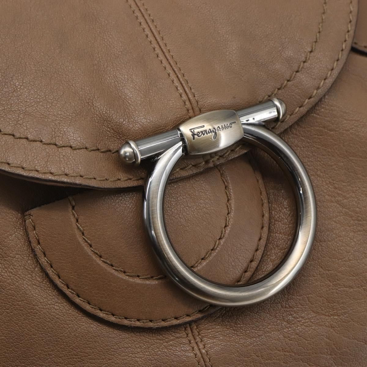 Salvatore Ferragamo Gancini Shoulder Bag Leather, BEIGE, LEATHER, Shoulder bag