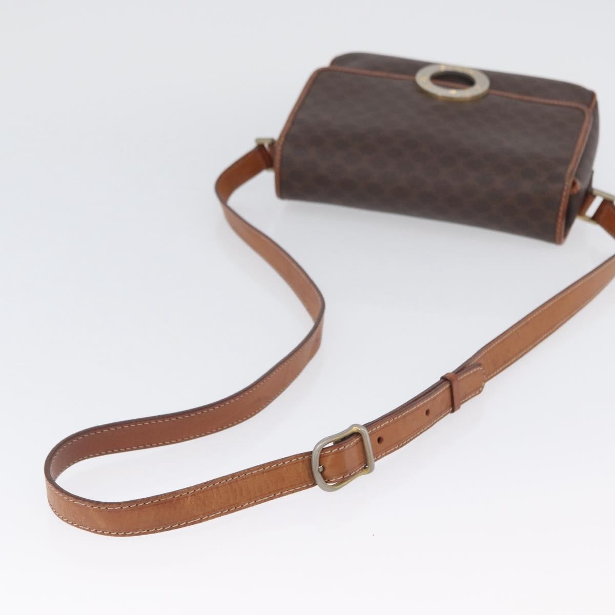 Celine Vintage Macadam Circle Logo Shoulder Bag Canvas and Leather, Brown, Canvas, Shoulder Bag