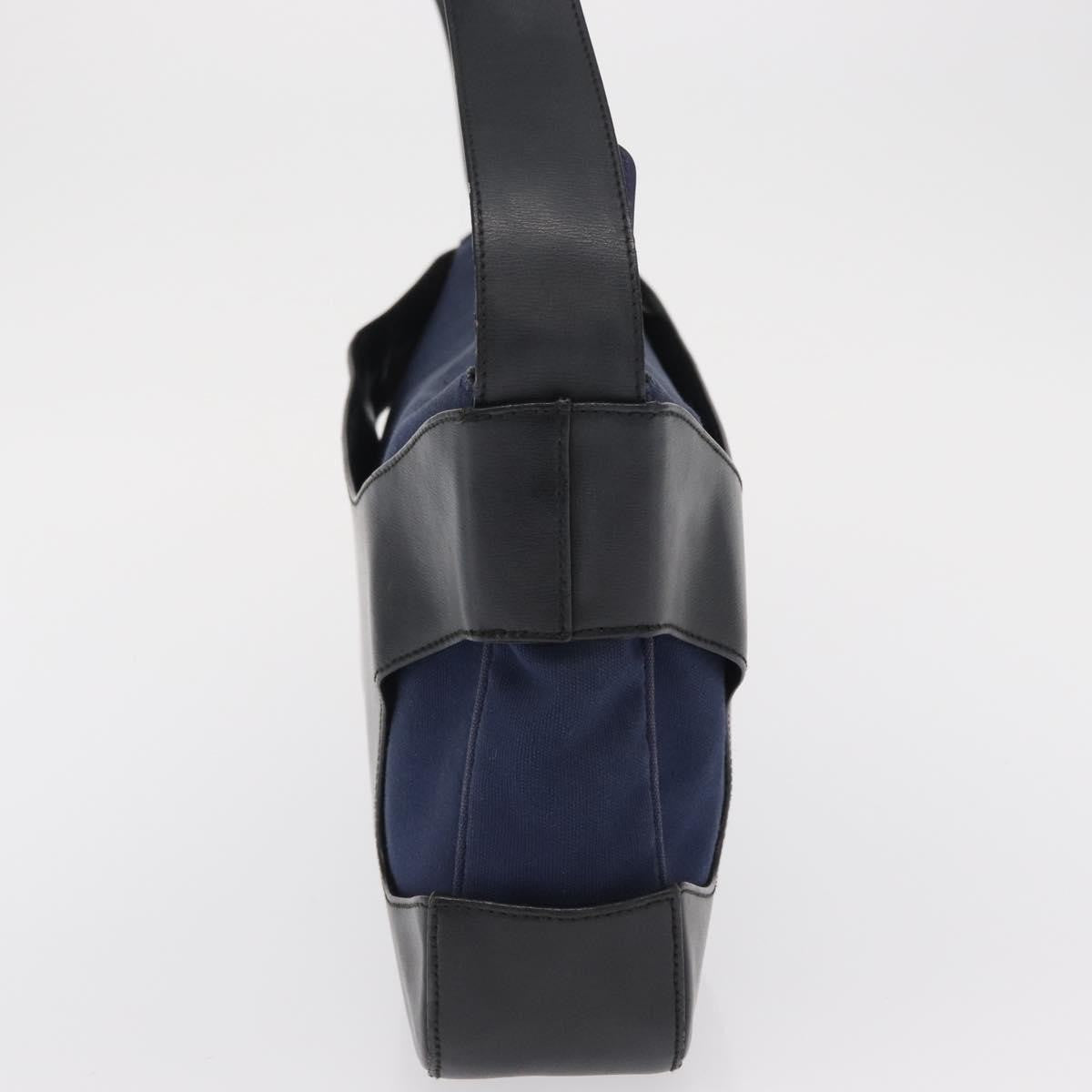 Salvatore Ferragamo Cut Out Shoulder Bag Canvas and Leather, NAVY, CANVAS, Shoulder bag