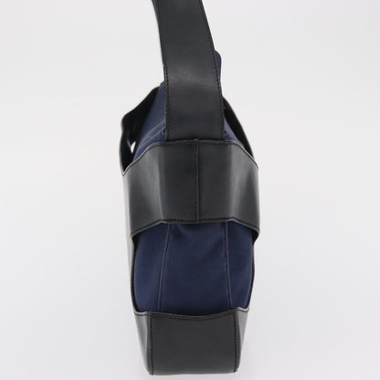 Salvatore Ferragamo Cut Out Shoulder Bag Canvas and Leather, NAVY, CANVAS, Shoulder bag