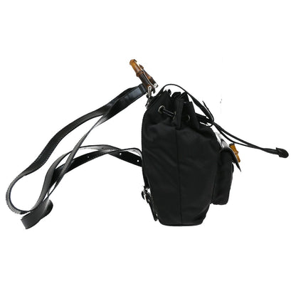 Gucci Vintage Bamboo Backpack Nylon and Patent Leather, BLACK, NYLON, Backpack