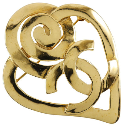 Chanel Vintage CC Heart Brooch Metal, GOLD, GOLD_PLATED, Brooch