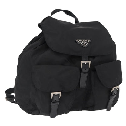 Prada Double Front Pocket Backpack Re-Nylon with Leather, BLACK, NYLON, Backpack