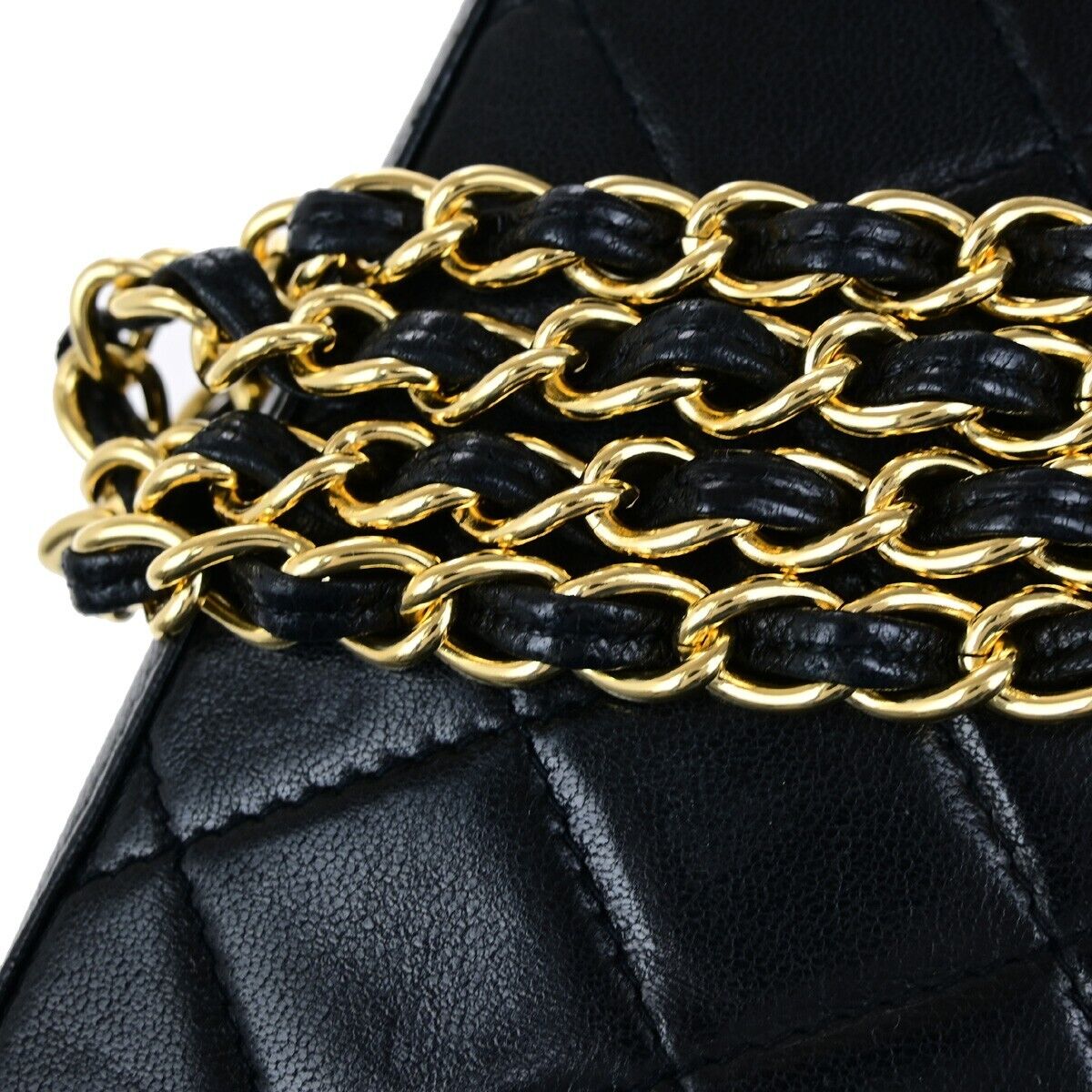 Chanel Vintage CC Chain Full Flap Bag Quilted Leather, BLACK, LEATHER, Shoulder bag