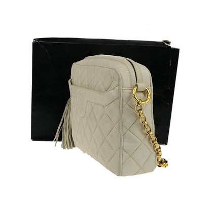 Chanel Vintage Camera Tassel Bag Chevron Lambskin, IVORY, LEATHER, Shoulder bag