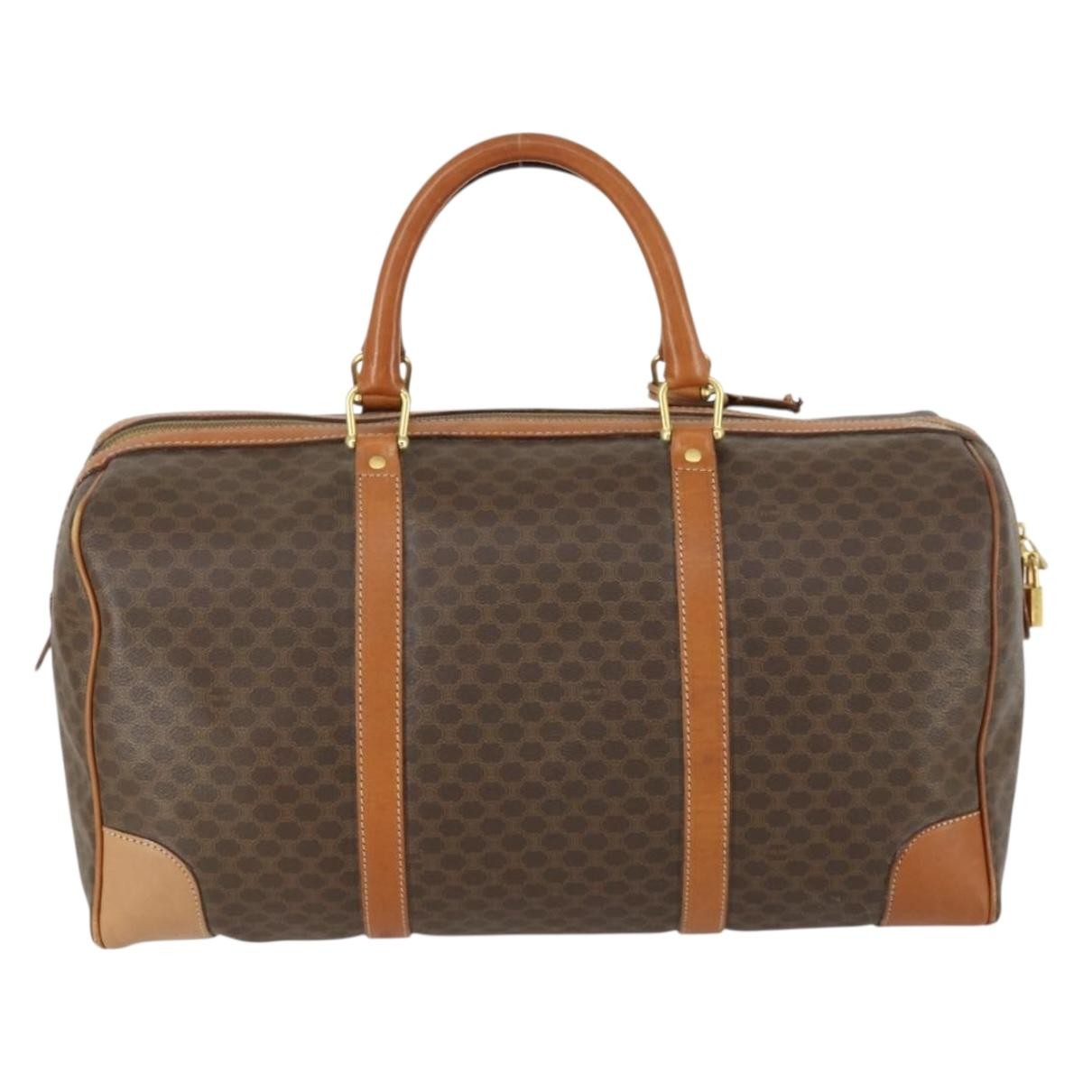 Celine Vintage Macadam Boston bag Canvas and Leather, BROWN, CANVAS, Travel bag
