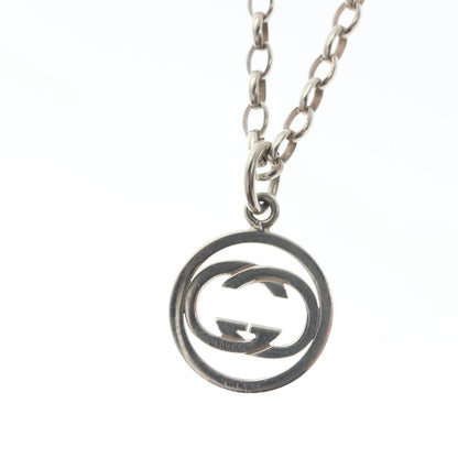 Gucci Engraved Interlocking G Chain Link Pendant Necklace Sterling Silver, SILVER, SILVER, Necklace