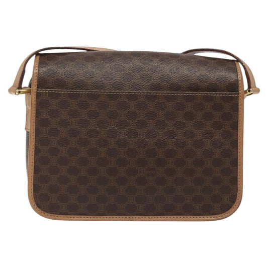 Celine Vintage Macadam Circle Logo Shoulder Bag Canvas and Leather, Brown, Canvas, Shoulder Bag
