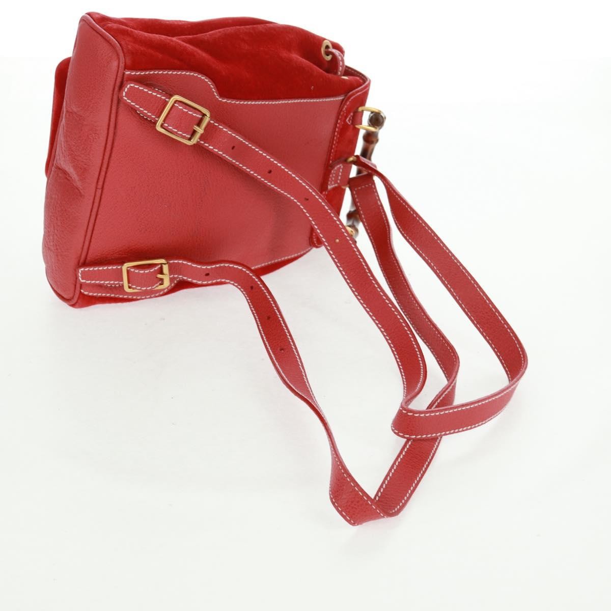 Gucci Vintage Bamboo Backpack Suede, RED, SUEDE, Backpack