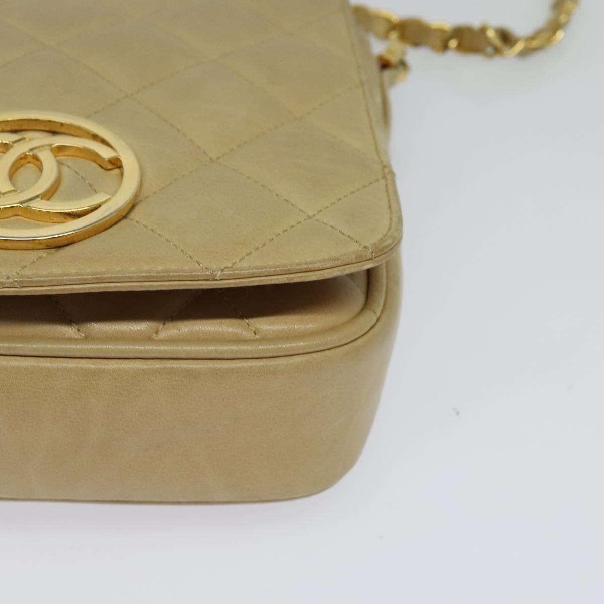 Chanel Vintage CC Chain Flap Bag Quilted Lambskin, Beige, Leather, Shoulder Bag