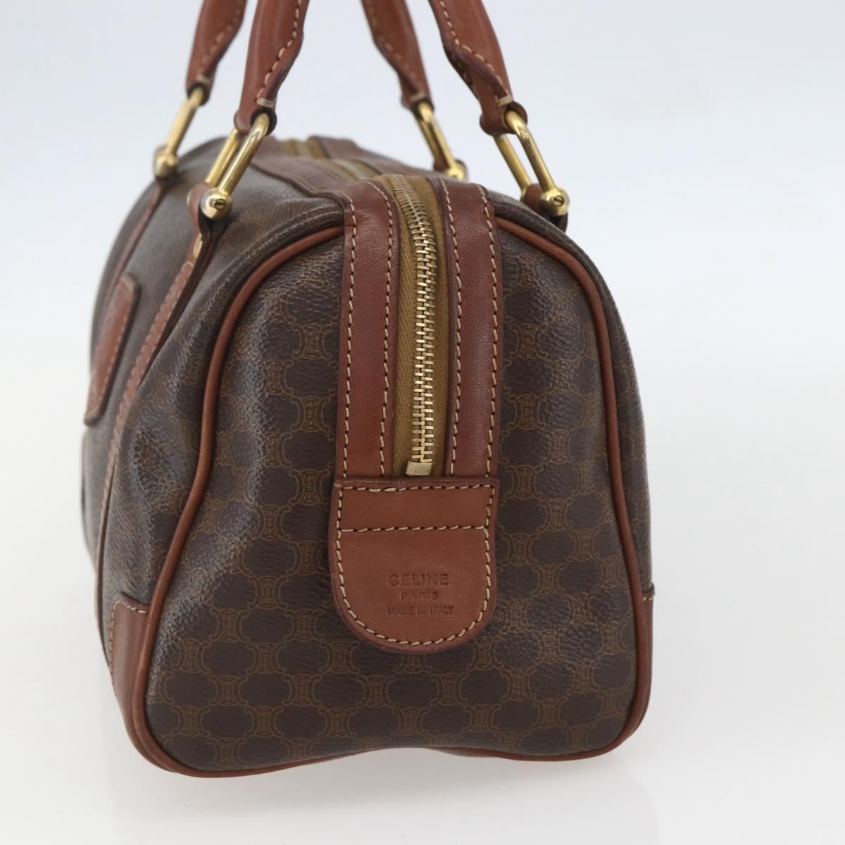 Celine Vintage Macadam Handbag Canvas and Leather, BROWN, CANVAS, Shoulder bag
