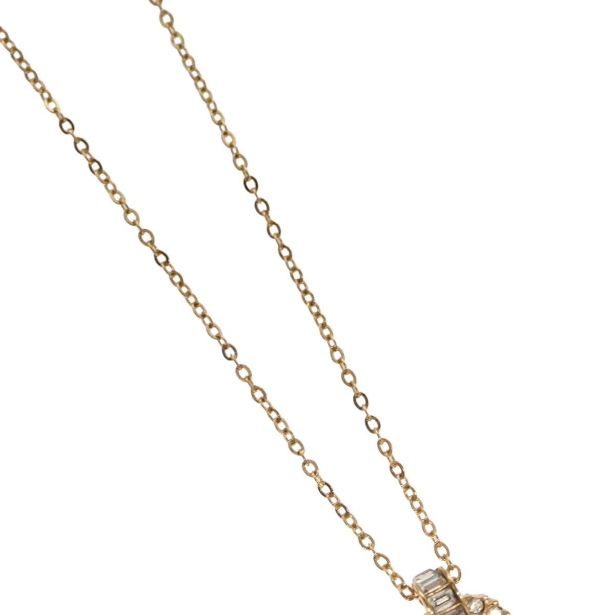 Christian Dior Logo Heart Pendant Necklace Metal with Crystal, GOLD, METAL, Necklace