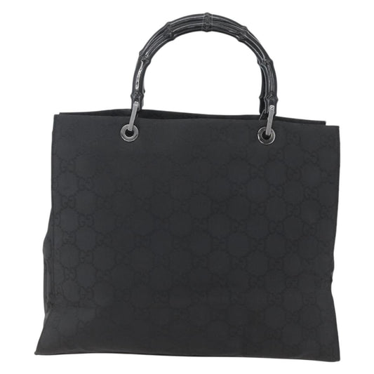 Gucci Vintage Bamboo Handle Tote GG Nylon, Black, Nylon, Tote Bag