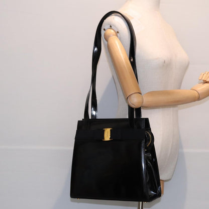 Salvatore Ferragamo Vala Shoulder Bag Patent Leather, BLACK, PATENT_LEATHER, Shoulder bag