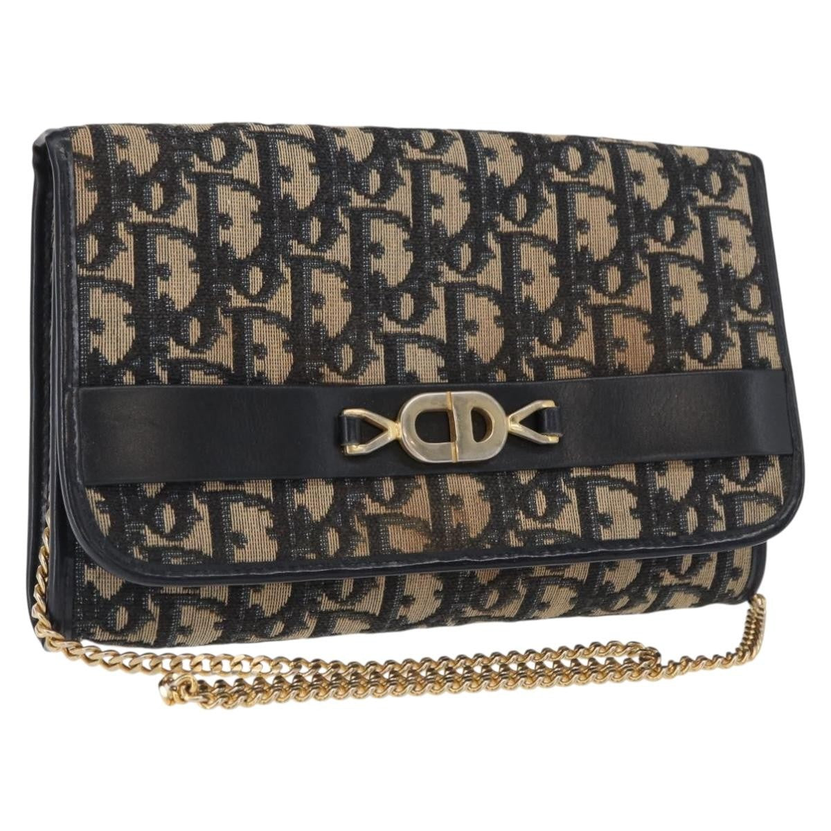Christian Dior Vintage CD Chain Flap Shoulder Bag Diorissimo Canvas, NAVY, CANVAS, Shoulder bag