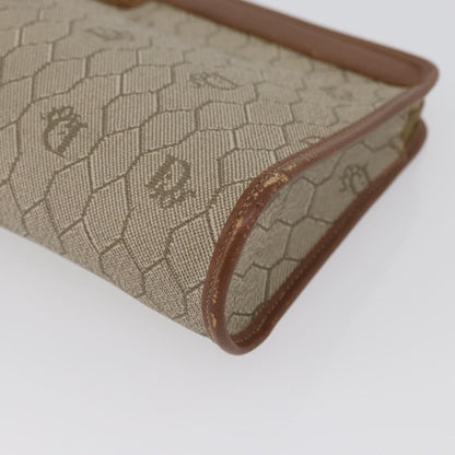 Christian Dior Vintage Honeycomb Zip Pouch Canvas and Leather, BEIGE, CANVAS, Clutche & pouche