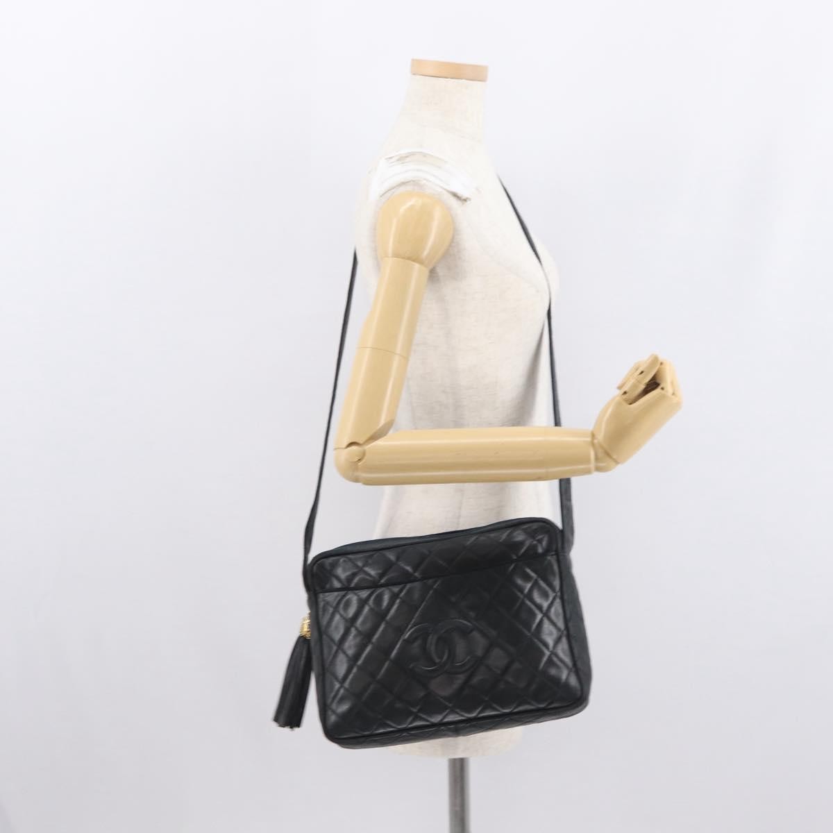 Chanel Vintage Front Pocket Camera Bag Leather, Black, Leather, Shoulder Bag