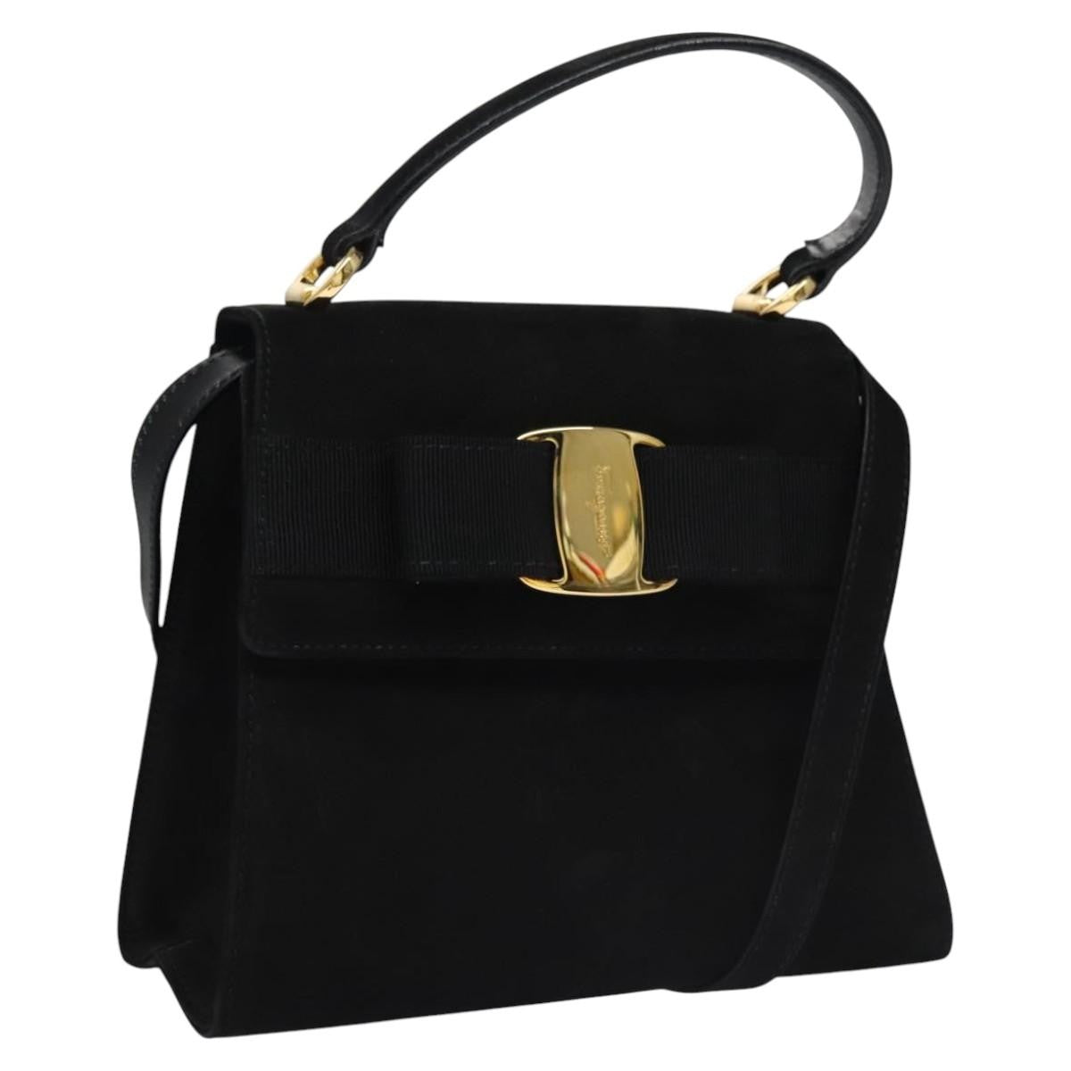 Salvatore Ferragamo Vintage Vara Bow Top Handle Bag Suede, BLACK, SUEDE, Handbag