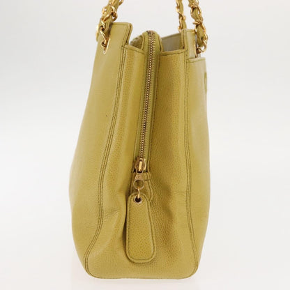 Chanel Vintage Logo Chain Shoulder Bag Caviar, YELLOW, LEATHER, Shoulder bag