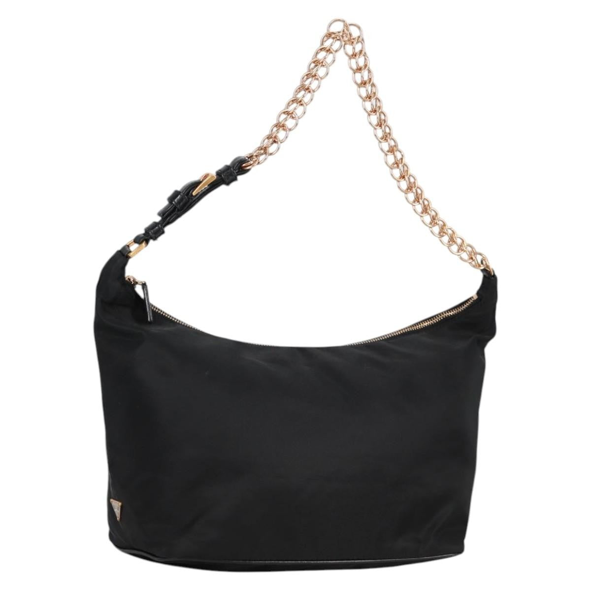 Prada Double Chain Hobo Nylon, BLACK, NYLON, Shoulder bag