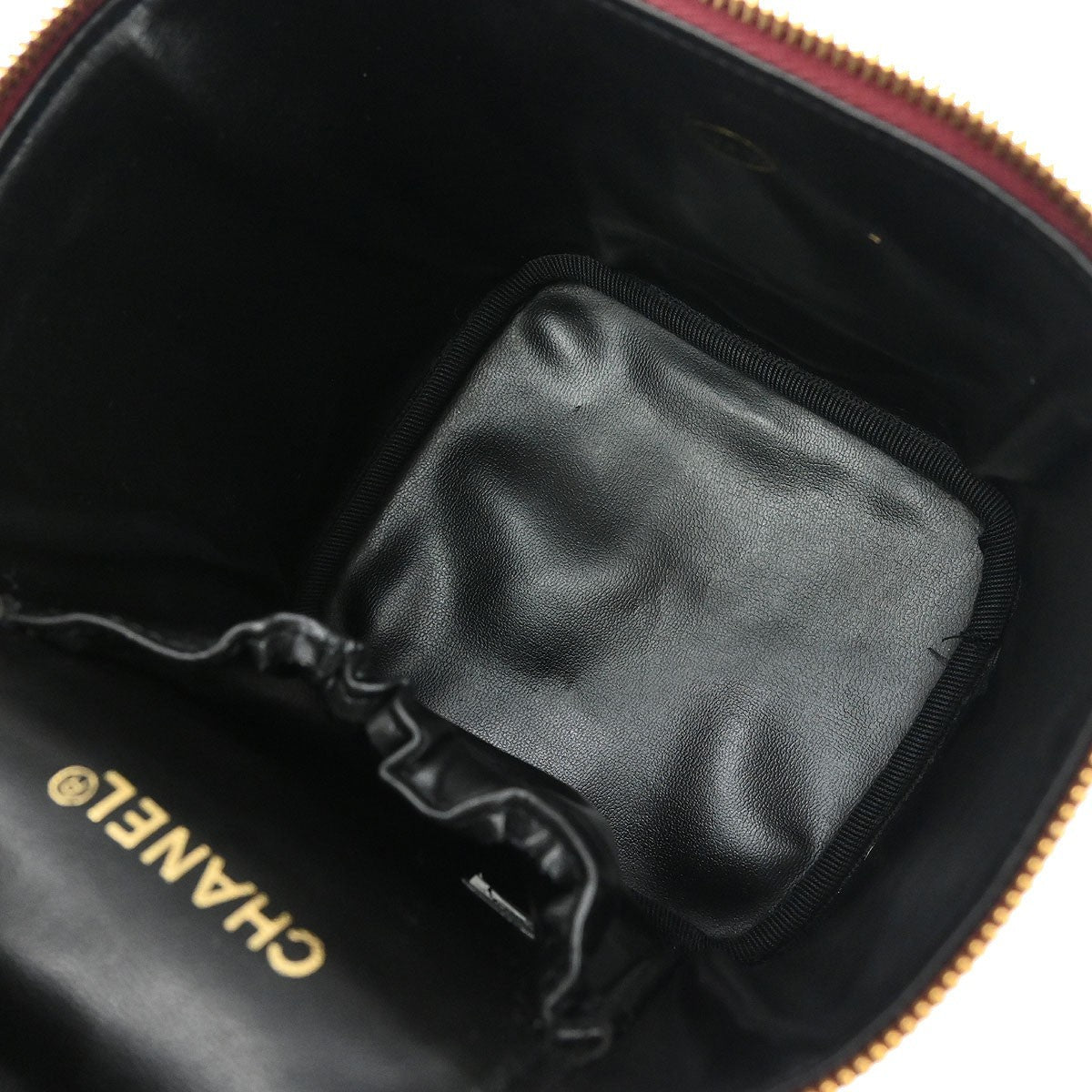 Chanel Vintage Timeless Cosmetic Case Caviar, BURGUNDY, LEATHER, Handbag