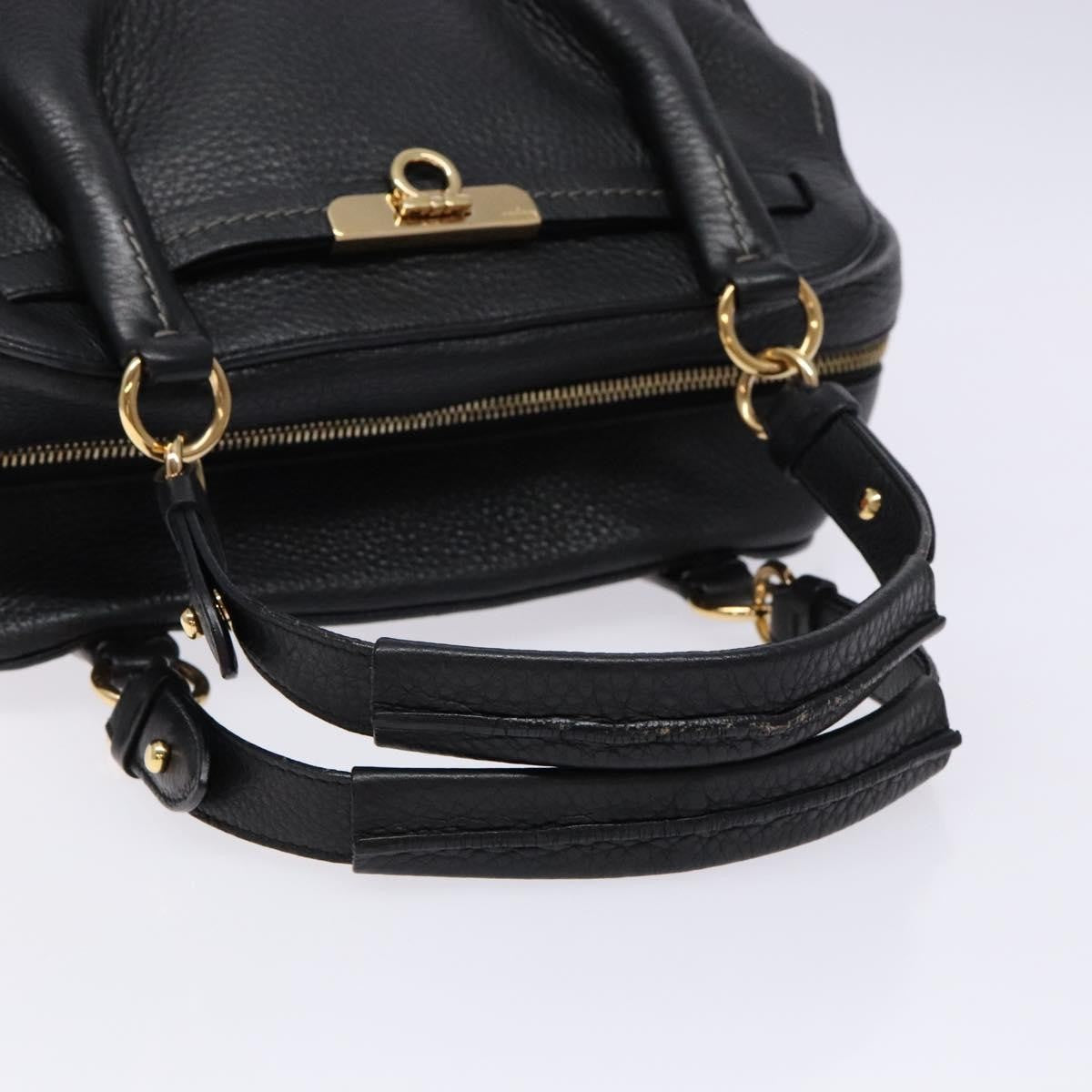 Salvatore Ferragamo Gancini handbag Leather, BLACK, LEATHER, Handbag