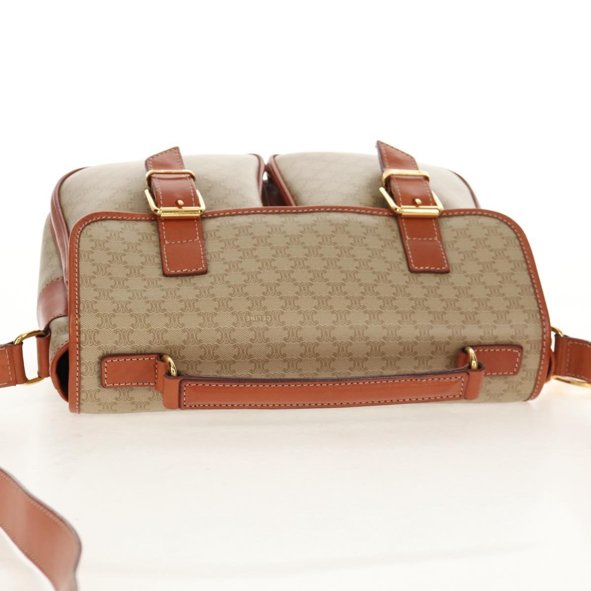 Celine Vintage Macadam Handbag Canvas and Leather, BEIGE, CANVAS, Handbag