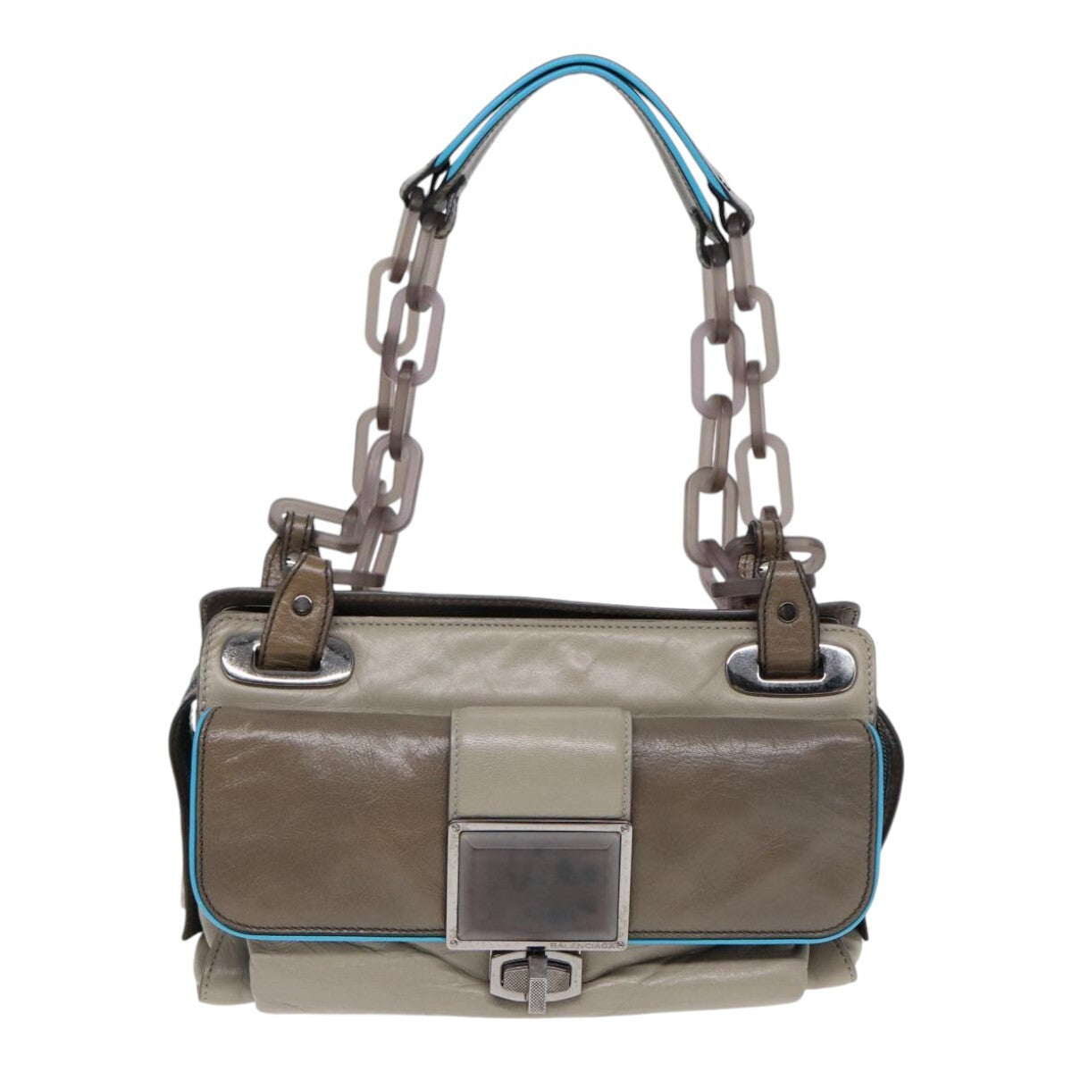 Balenciaga Cherche Midi Chain Shoulder Bag Leather, GRAY, LEATHER, Shoulder bag