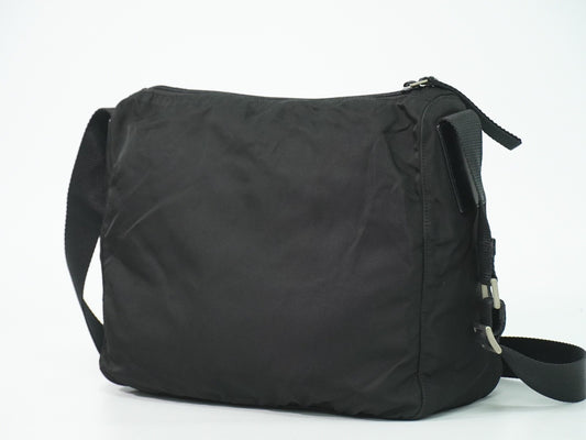 Prada Front Zip Messenger Bag Tessuto, Black, Nylon, Shoulder Bag