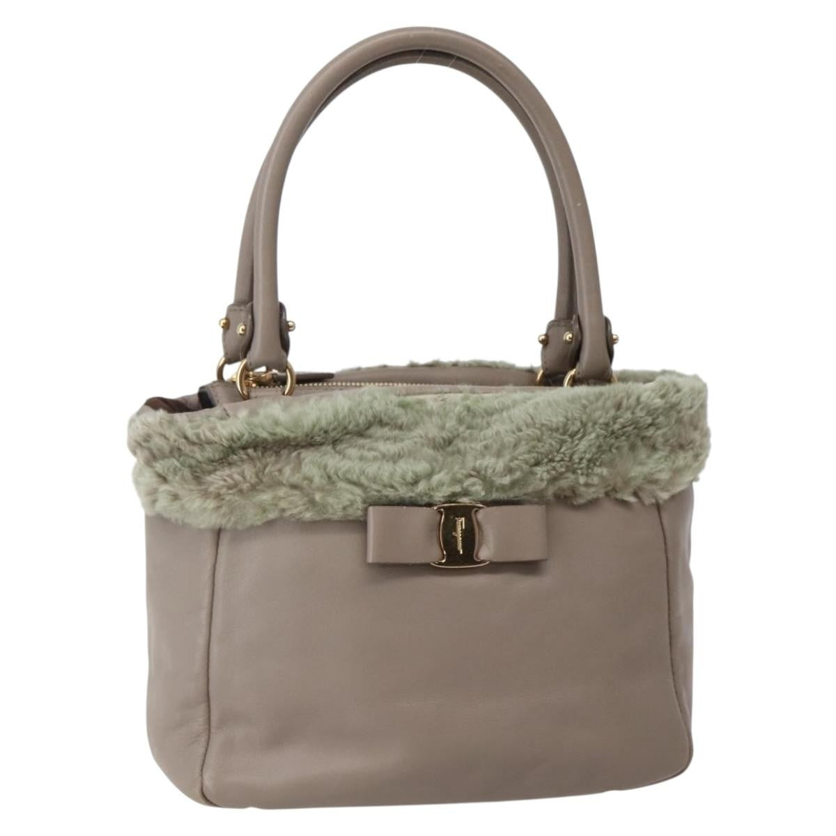 Salvatore Ferragamo Vala Leather, BEIGE, LEATHER, Handbag