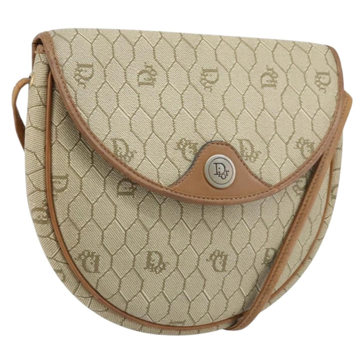 Christian Dior Vintage Honeycomb Shoulder Bag Canvas and Leather, BEIGE, CANVAS, Shoulder bag