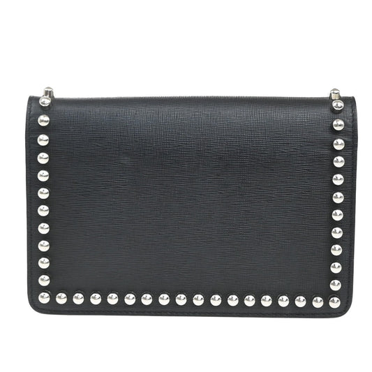 Fendi Karlito Wallet on Chain Studded Saffiano Leather, Black, Leather, Shoulder Bag